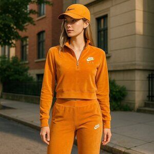 Nike Women's Velour 2PC Track Suit Set Orange Size‎ - M-Jacket/L-Pants
